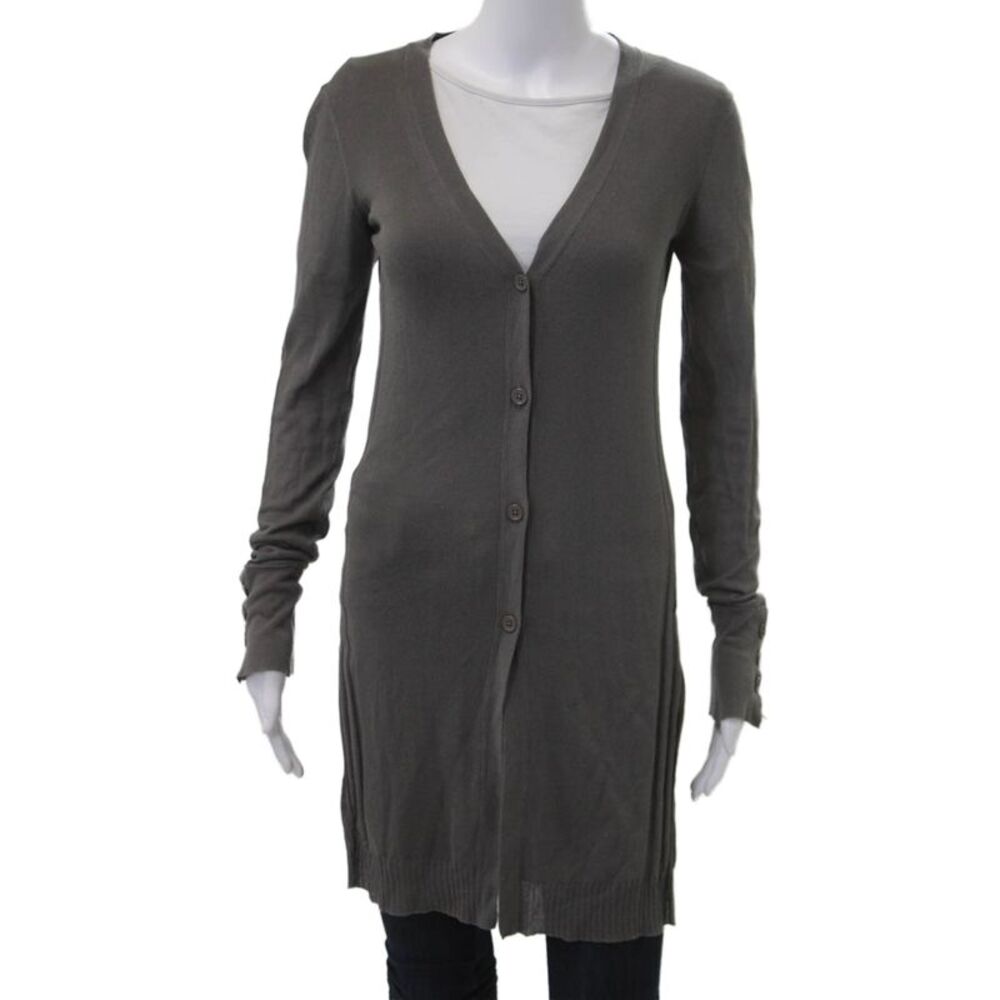 NHBT Unisex Dark Gray V-Neck Cardigan Button Long Sleeve 100% Cotton Size S